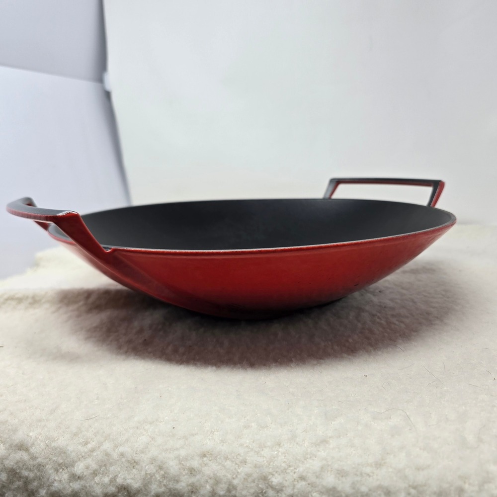 Le Creuset 14" Cast Iron Enameled Wok #36 Cherry Cerese Red